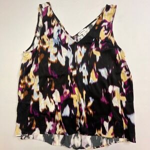 Nordstrom Womens XL Abstract  V-Neck Tank Top Sleeveless Blouse Ecovero Black